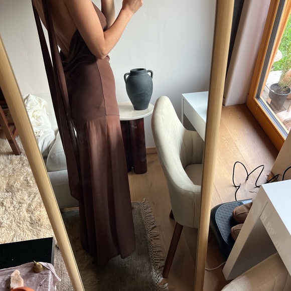 Brown Draped Halter Maxi Dress - Picture 3 of 6